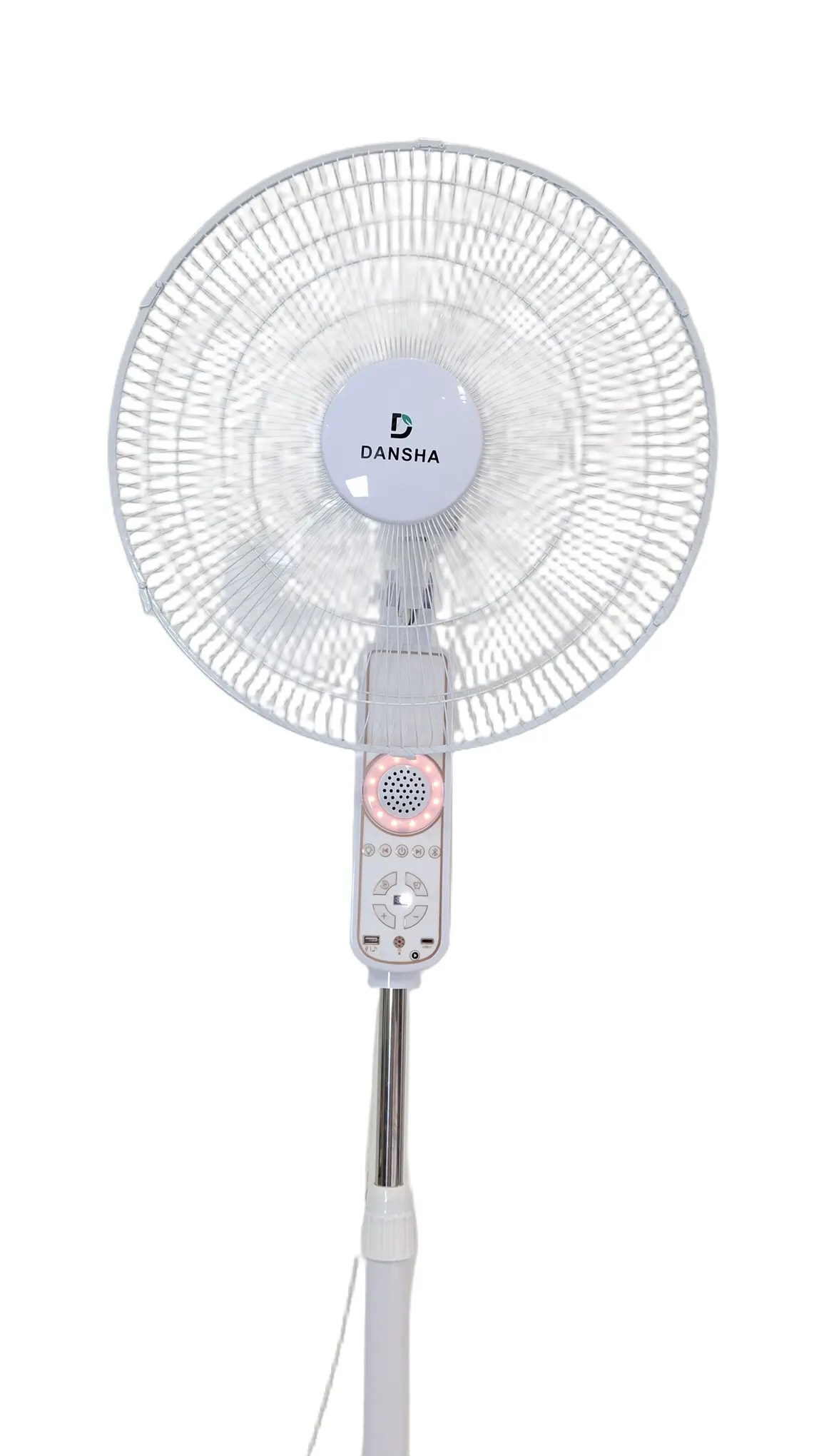 Dansha 18-inch fan with charging, Bluetooth, speakers, and light