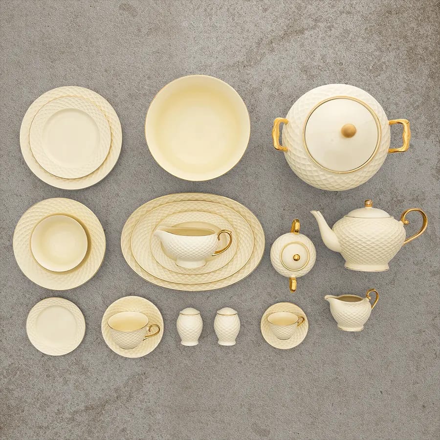 Cream round dining set, 65 pcs