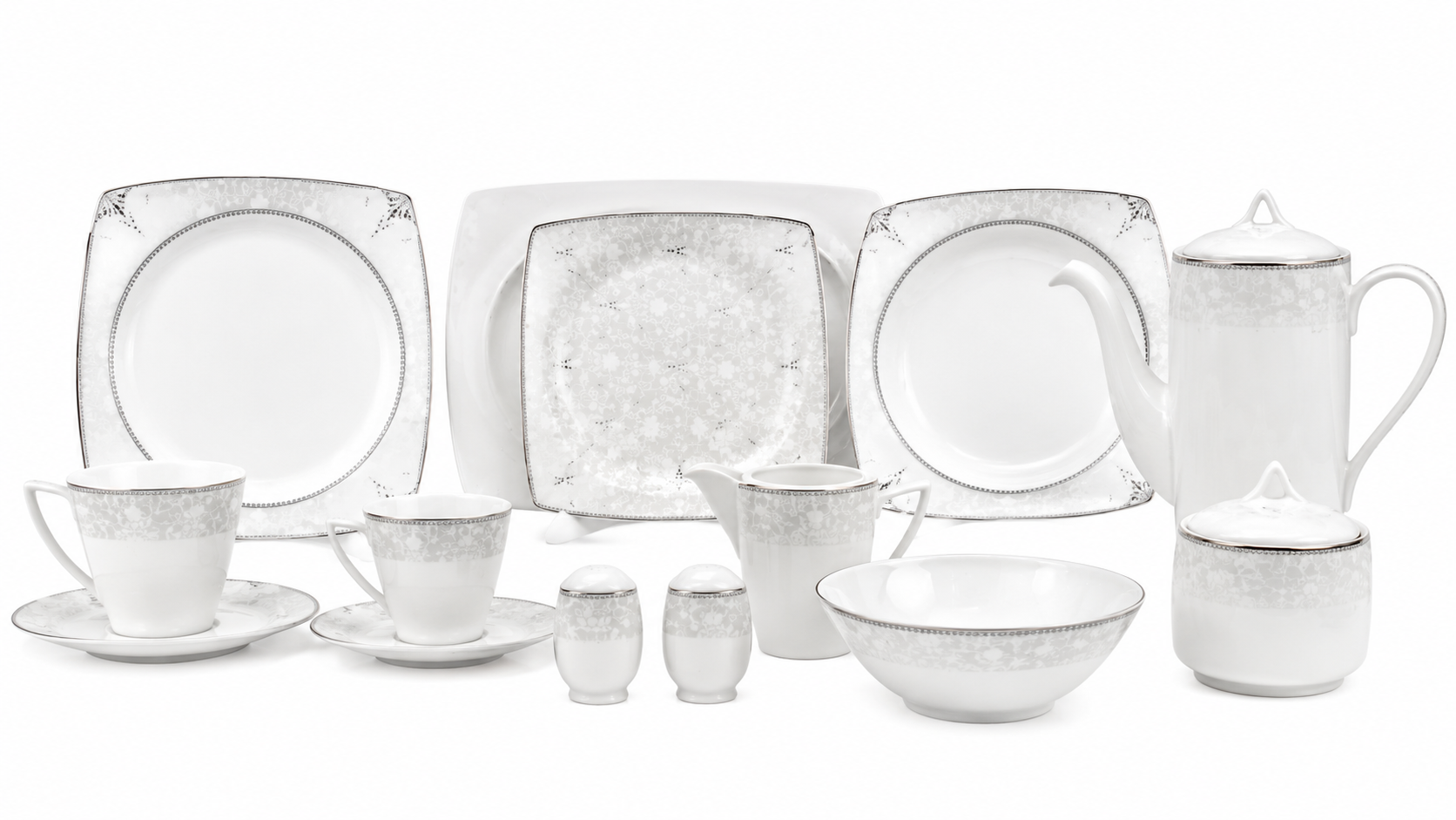 62-piece gray dinnerware set