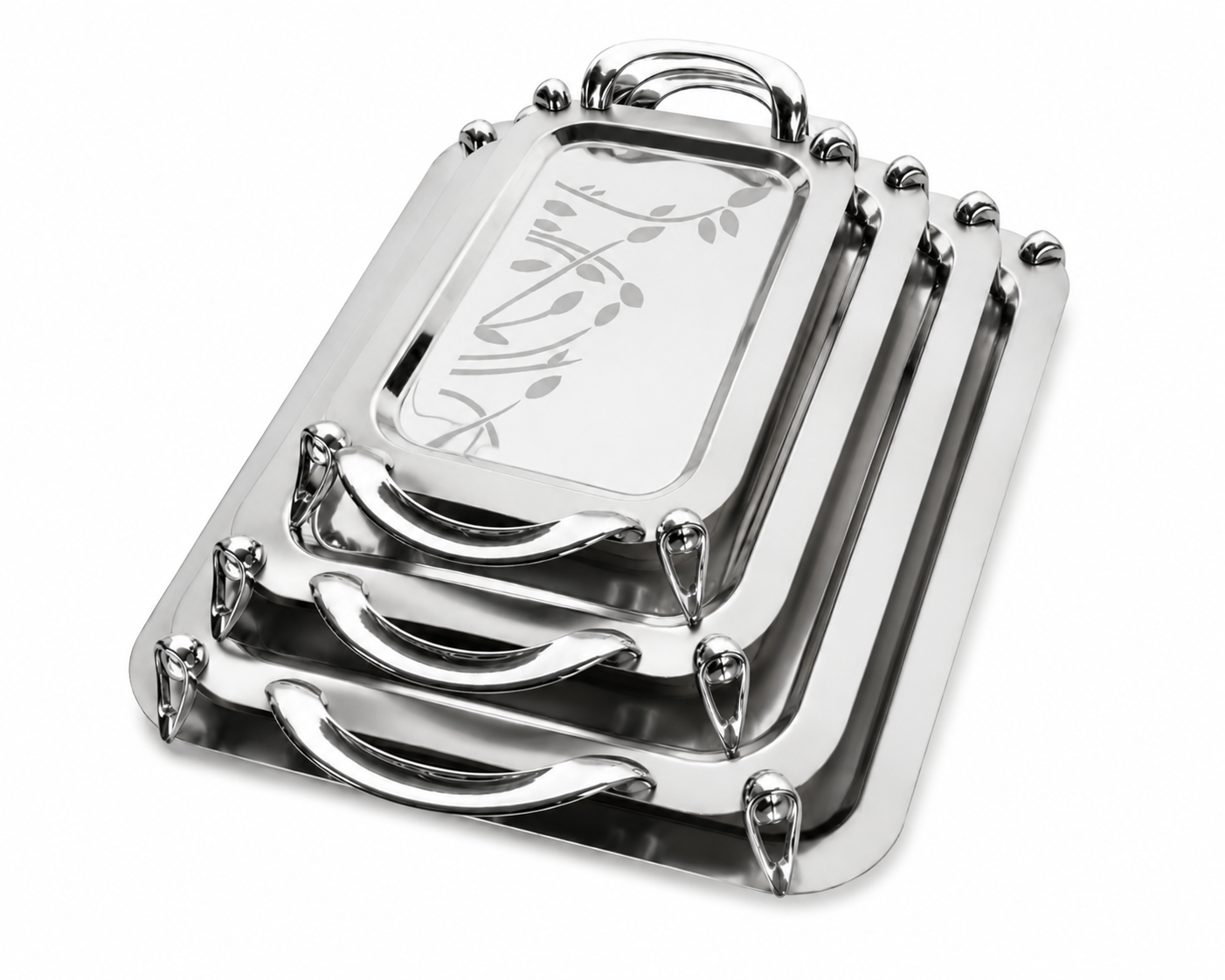 Stainless steel tray set with legs, 3 pieces, 717 silver laser