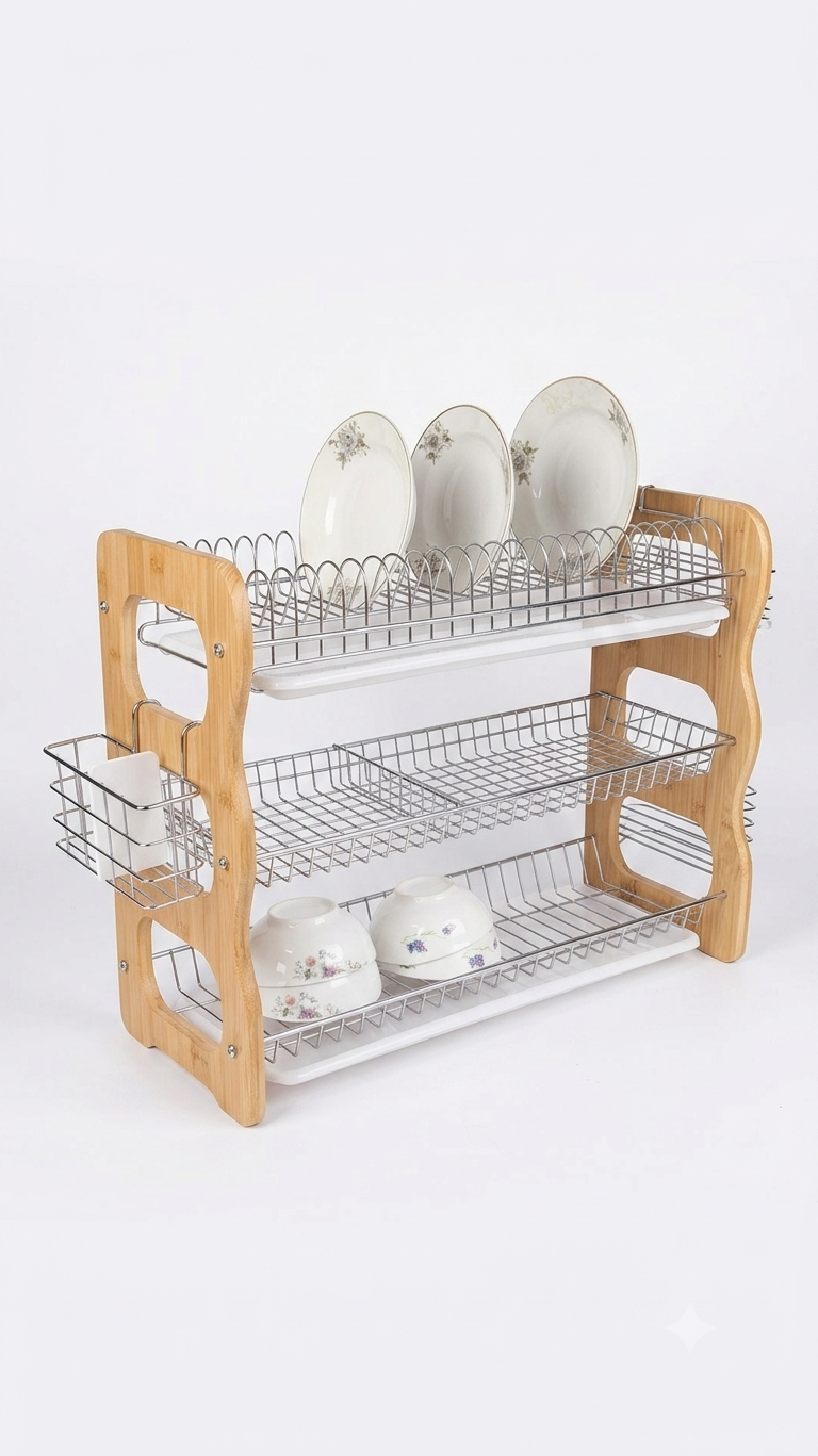 Two-tier dish rack with drainer