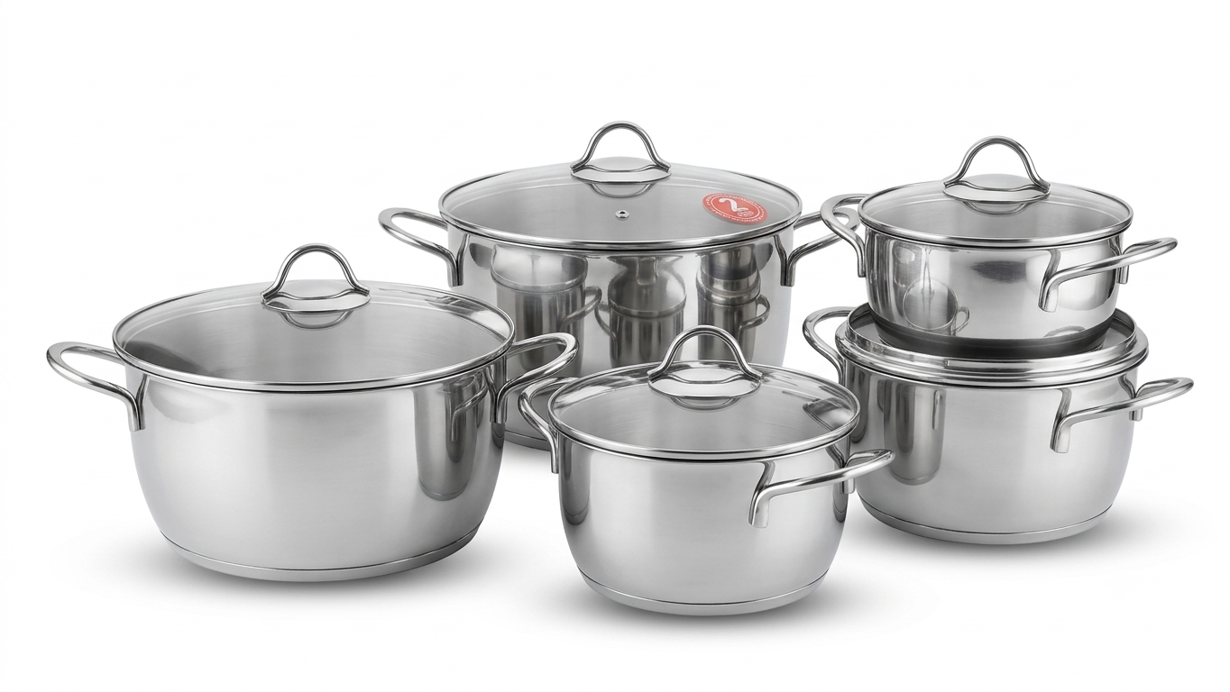 10-piece stainless steel cookware set with glass lids (18-20-22-26-28)