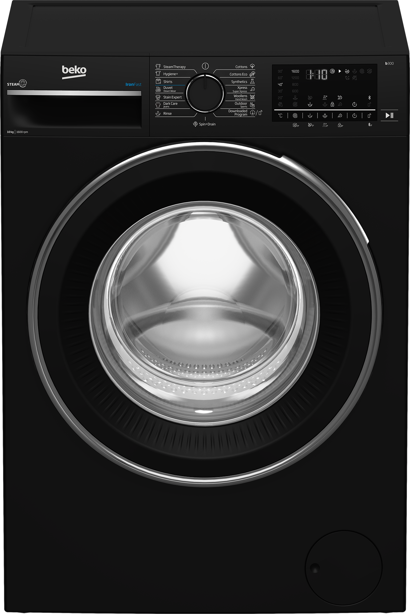 Beko 10kg Washing Machine – Black, 1600 RPM, Steam, Inverter, Digital, Bluetooth (Model B3WFU50)