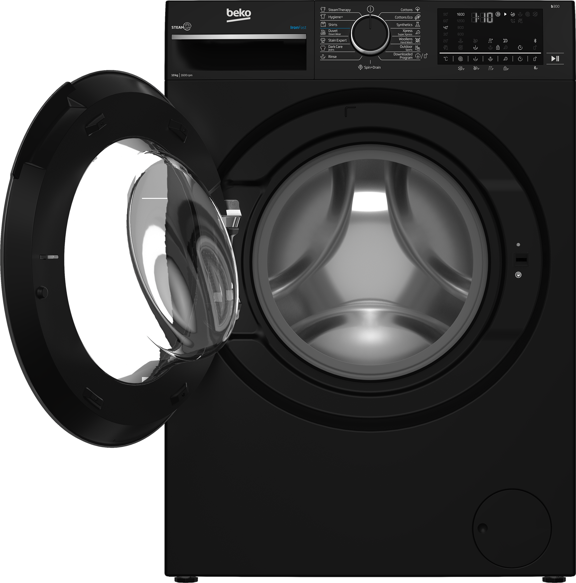 Beko 10kg Washing Machine – Black, 1600 RPM, Steam, Inverter, Digital, Bluetooth (Model B3WFU50)