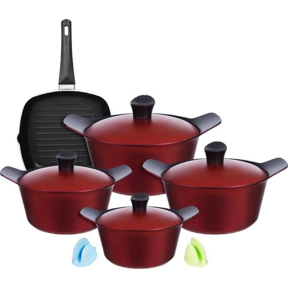 14-Piece Round Die-Cast Cookware Set (Mother-of-Pearl Finish)